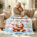 Personalizzato Nonna ti ha mandato un abbraccio Animale carino del cartone animato Coperta morbida con nome Home Decor Compleanno Regalo per la festa della mamma per i bambini