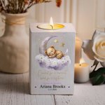 Henkilökohtainen akvarelli Sleeping Bear puinen kynttilä purkki nimi ja päivämäärä Home Decor Memorial lahja menetys vauva perheen