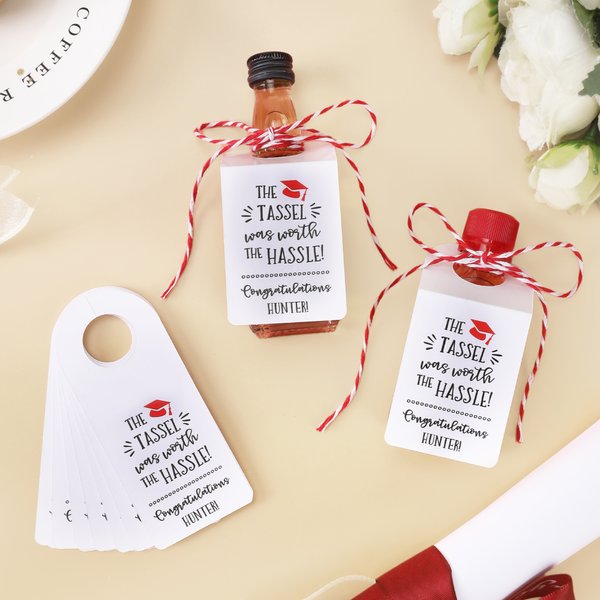 Gepersonaliseerd de Tassel Was Worth the Hassle Grad Cap Bottle Tag met Tekst Afstudeerfeest Cadeau voor 2026 Afgestudeerden