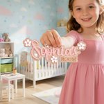 Plaque de porte en bois personnalisée avec nom et fleur de marguerite Décoration de chambre d'enfant Cadeau de pendaison de crémaillère pour nouveaux parents Enfants