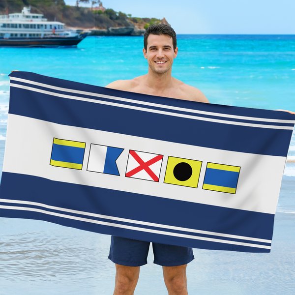 Personalized Nautical Flag Quick Dry Oversized Beach Towel with Name Travel Essentials Summer Vacation Party Gift for Sailing Enthusiasts Friends
