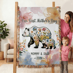 Coperta personalizzata a fiori genitore-figlio orsetto con nappe, con nome e anno, decorazione per la casa, regalo per la festa della mamma, compleanno, anniversario, per le madri, per i bambini.