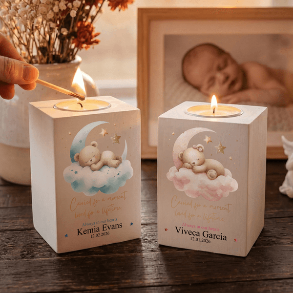 Bougie en bois personnalisée avec nom et date Cadeau commémoratif pour la perte d'un bébé ou d'une famille