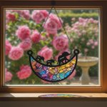 Personalize Elephant Mom and Kids Moon-Shaped Acrylic Suncatcher with Names Window Hanging Home Decor Mother's Day Gift for Mom Grandma