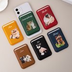 Gepersonaliseerde olieverfschilderij stijl huisdier foto PU lederen iPhone MagSafe kaarthouder met naam Dagelijks gebruik Verjaardagscadeau voor huisdierliefhebber