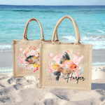 Personnalisé Aquarelle Tortue de mer Animaux de l'océan Grand sac en toile de jute avec nom Accessoire de voyage Fête d'anniversaire Cadeau pour les femmes