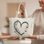 Personlig fødselsblomst Corduroy stor kapasitet Tote Bag med kallenavn og navn Daglig bruk Reise Morsdag Bursdagsgave til mamma bestemor
