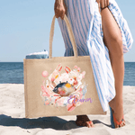 Personnalisé Aquarelle Tortue de mer Animaux de l'océan Grand sac en toile de jute avec nom Accessoire de voyage Fête d'anniversaire Cadeau pour les femmes