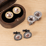 Boutons de manchette circulaires personnalisés avec photo de famille et boîte de rangement en bois Cadeau d'anniversaire de mariage pour mari, garçon d'honneur, petit ami