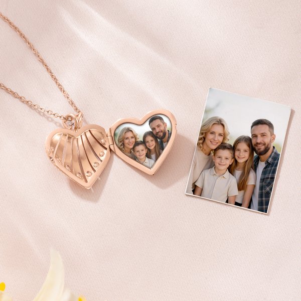Personalised Birthstones Heart Photo Locket Necklace with Names Birthday Mother's Day Gift for Women Grandma Mom