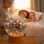 Henkilökohtainen Perhoset 1-13 Syntymä Kukat LED-yövalo nimellä ja puinen pohja Home Decor Äitienpäivä Syntymäpäivälahja äideille isoäideille