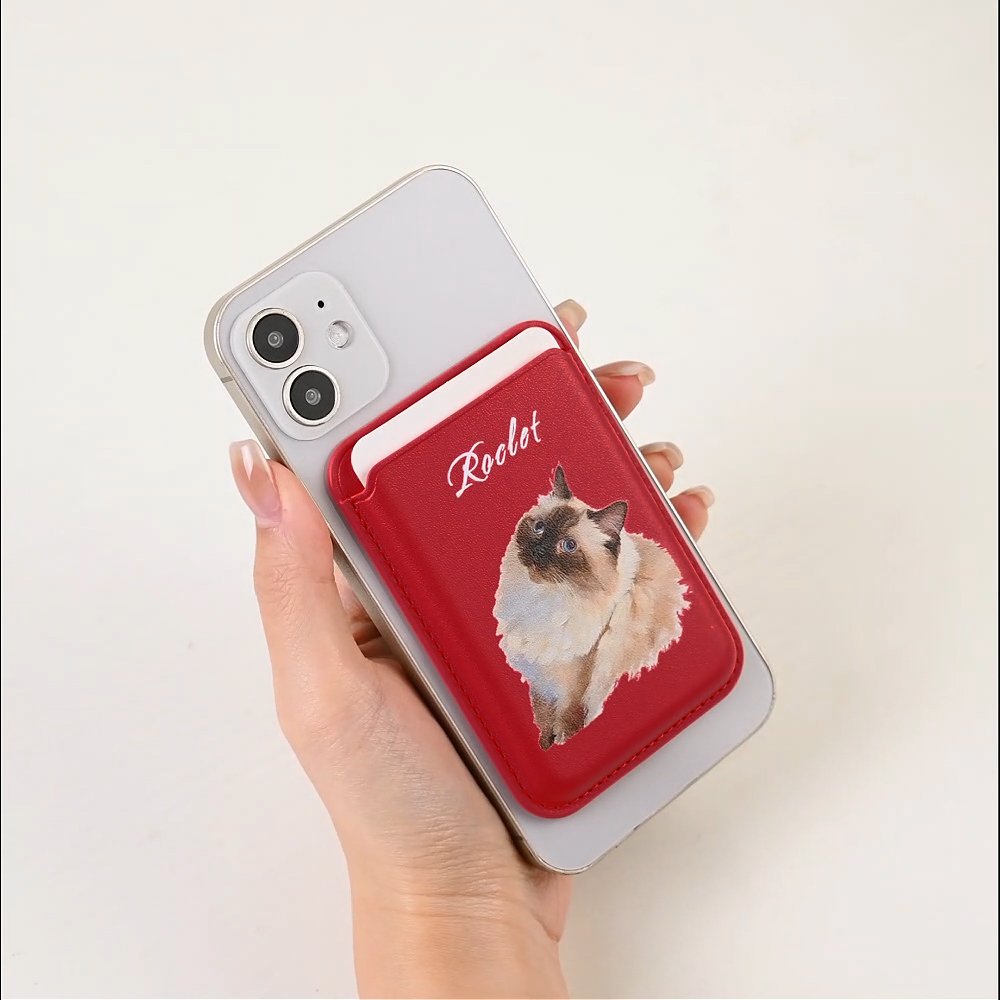 Personalized Oil Painting Style Pet Photo PU Leather iPhone MagSafe Card Holder with Name Daily Use Anniversary Birthday Gift for Pet Lover 4