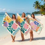 Personalized Multicolor Floral Quick Dry Oversized Beach Towel with Name Travel Essentials Birthday Summer Vacation Party Gift for Women