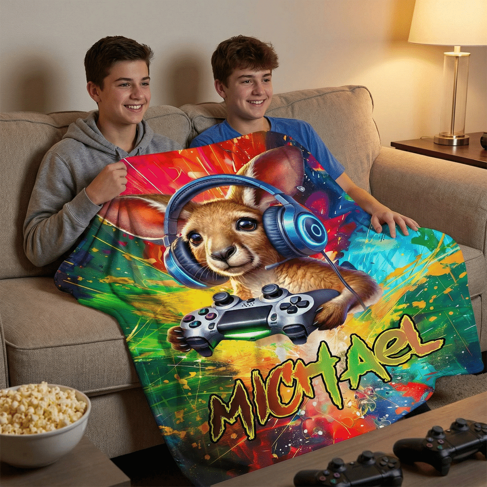Plaid personnalisé Graffiti Animal Gamer avec nom Décoration d'intérieur Utilisation quotidienne Cadeau d'anniversaire pour Gamers Amis 6