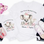 Gepersonaliseerd Bloemen- Hart- en Olifantenmotief 100% Katoen Babyrompertje of T-shirt met Naam Eerste Moederdag- of Verjaardagscadeau voor Mama Baby