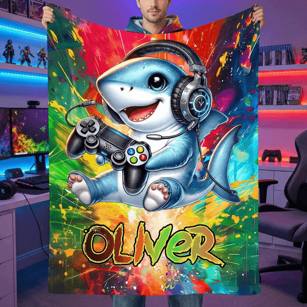 Gepersonaliseerde Graffiti Animal Gamer Zachte Deken met Naam Home Decor Dagelijks Gebruik Verjaardagscadeau voor Gamers Vrienden