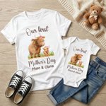 Personlig søt Highland Cow Our First Mother's Day 100% bomull T-skjorte Baby Bodysuit med navn Bursdag Morsdagsgave til babymor