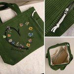 Personlig fødselsblomst Corduroy stor kapasitet Tote Bag med kallenavn og navn Daglig bruk Reise Morsdag Bursdagsgave til mamma bestemor