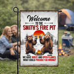 Personlig Välkommen till Bear Family Fire Garden Flagga med namn Hem Trädgårdsinredning Camping Jubileumspresent för familjens trädgårdsentusiaster