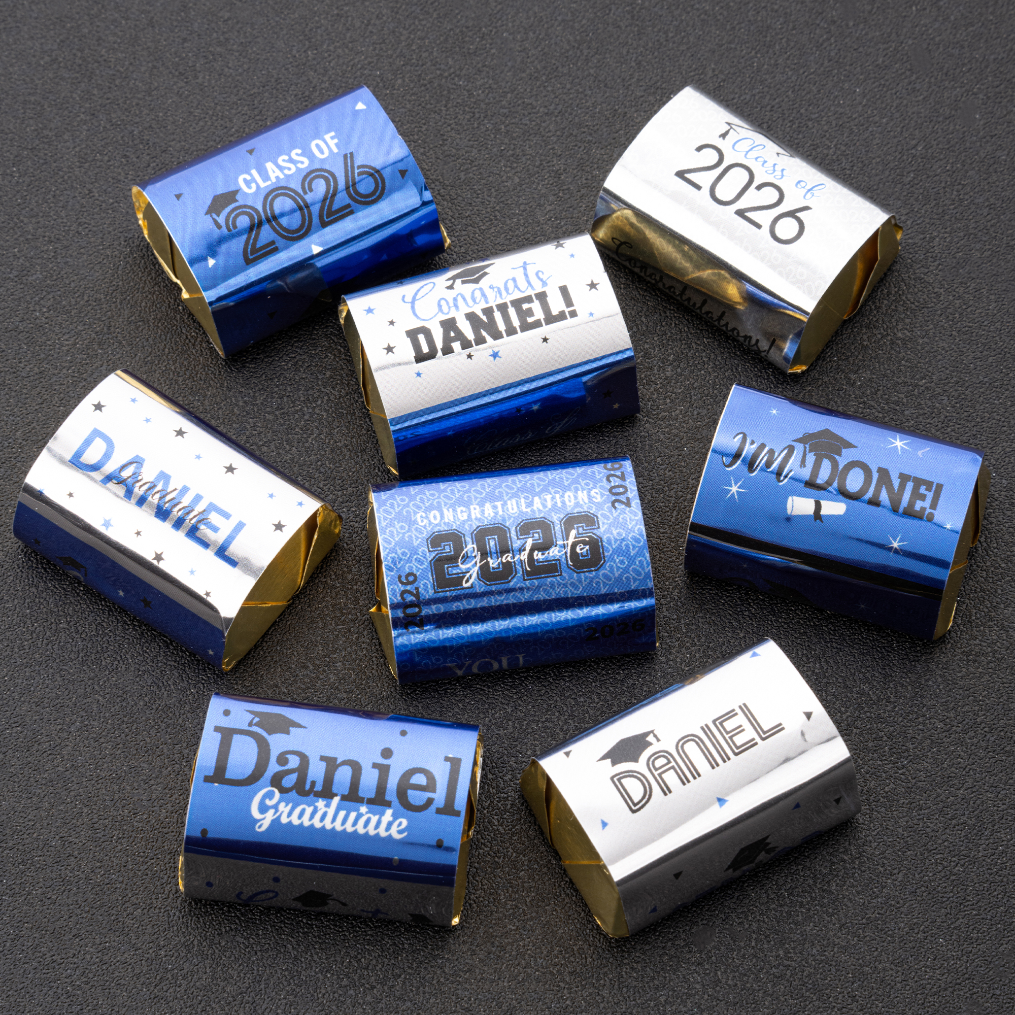Personalisierte Graduierung 120 Stück Schokolade Wrapping Aufkleber mit Namen Jahr Schule Name Graduierung Party Süßigkeiten Dekoration Favorit für Absolventen