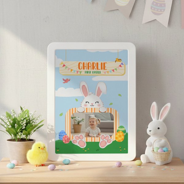 Personalised Easter-Themed Cute Bunny LED Mirror Photo Frame with Name Home Decor Easter Gift for Kids Teenagers