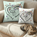 Personalized Heart Outline Hand-in-Hand Floral Soft Throw Pillow Cover with Name Home Decor Mother's Day Birthday Gift for Mom Pet Owner