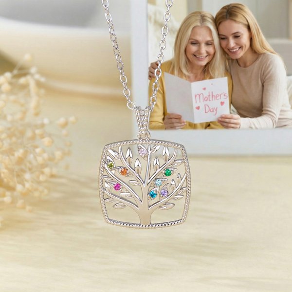 Collier d'arbre généalogique personnalisé avec 1-8 pierres de naissance Exquisite Jewelry Mother's Day Birthday Gift for Mom Grandma