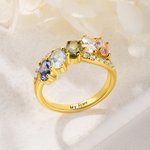 Personalized 1-6 Birthstones Sterling Silver Ring with Engraved Text Dainty Jewelry Anniversary Birthday Mother's Day Gift for Women