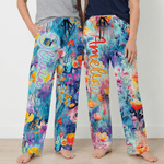 Personalizzato acquerello floreale stile donna coulisse pantaloni del pigiama con nome colorato usura quotidiana regalo di compleanno per le donne amici