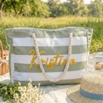 Personalized Multicolor Striped Beach Bag with Name Birthday Summer Beach Vacation Gift for Her