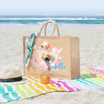 Personnalisé Aquarelle Tortue de mer Animaux de l'océan Grand sac en toile de jute avec nom Accessoire de voyage Fête d'anniversaire Cadeau pour les femmes