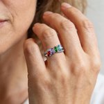 Personalized 1-6 Birthstones Sterling Silver Ring with Engraved Text Dainty Jewelry Anniversary Birthday Mother's Day Gift for Women