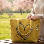 Personlig fødselsblomst Corduroy stor kapasitet Tote Bag med kallenavn og navn Daglig bruk Reise Morsdag Bursdagsgave til mamma bestemor