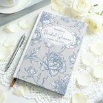 Personifierad Something Blue Vintage Floral A5 Anteckningsbok med namn datum och 200 linjerade sidor Bridal Shower Bröllopsgåva till bruden