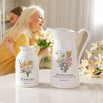 Personalizado 1-6 Flores de Nacimiento Florero de Cerámica con Nombres Texto y Título Día de la Madre Cumpleaños Regalo para Abuela Mamá