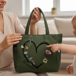 Personlig fødselsblomst Corduroy stor kapasitet Tote Bag med kallenavn og navn Daglig bruk Reise Morsdag Bursdagsgave til mamma bestemor