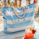 Personalized Multicolor Striped Beach Bag with Name Birthday Summer Beach Vacation Gift for Her