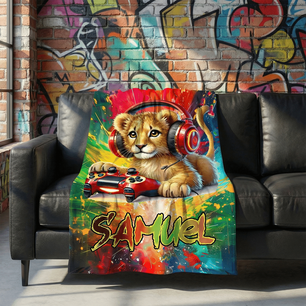 Plaid personnalisé Graffiti Animal Gamer avec nom Décoration d'intérieur Utilisation quotidienne Cadeau d'anniversaire pour Gamers Amis 2