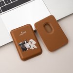 Gepersonaliseerde olieverfschilderij stijl huisdier foto PU lederen iPhone MagSafe kaarthouder met naam Dagelijks gebruik Verjaardagscadeau voor huisdierliefhebber