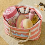 Personalized Multicolor Striped Beach Bag with Name Birthday Summer Beach Vacation Gift for Her