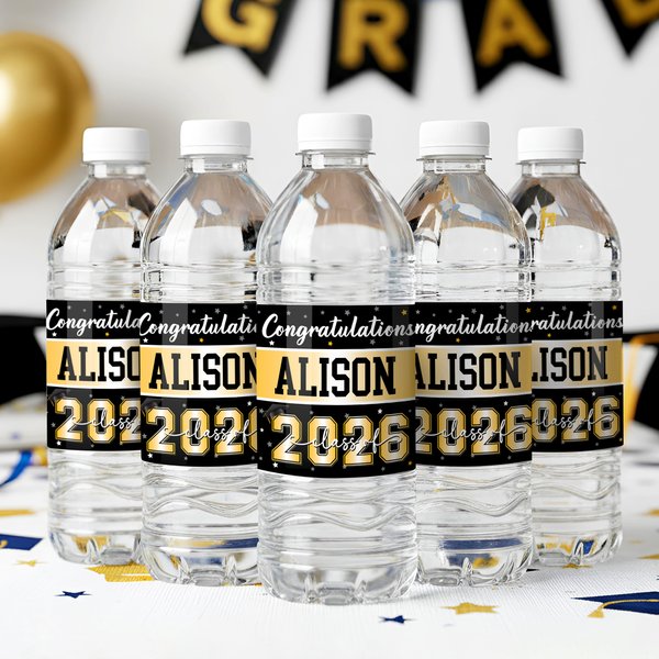 Personalized Congratulations Class of 2026 Water Bottle Label Sticker with Name and Year Set of 10 Graduation Party Gift for Graduates