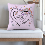 Personalized Heart Outline Hand-in-Hand Floral Soft Throw Pillow Cover with Name Home Decor Mother's Day Birthday Gift for Mom Pet Owner