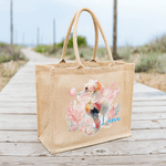 Personnalisé Aquarelle Tortue de mer Animaux de l'océan Grand sac en toile de jute avec nom Accessoire de voyage Fête d'anniversaire Cadeau pour les femmes