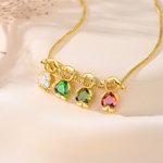 Collana personalizzata con 1-6 sagome di bimbi e pietre di nascita a cuore - Regalo di compleanno e anniversario per donne e bambini