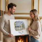 Personalised Watercolour Wedding Venue Portrait Canvas Prints  with Name and Date Home Decor Anniversary Wedding Gift for Couple