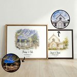 Personalised Watercolour Wedding Venue Portrait Canvas Prints  with Name and Date Home Decor Anniversary Wedding Gift for Couple