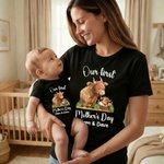 Personlig søt Highland Cow Our First Mother's Day 100% bomull T-skjorte Baby Bodysuit med navn Bursdag Morsdagsgave til babymor