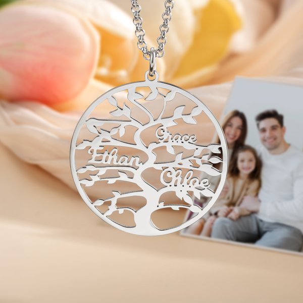 Collana personalizzata dell'albero della vita con 1-13 nomi Gioielli di famiglia Festa della mamma Regalo per la nonna