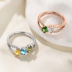 Personalized 1-6 Birthstones Sterling Silver Ring with Engraved Text Dainty Jewelry Anniversary Birthday Mother's Day Gift for Women