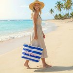 Personalized Multicolor Striped Beach Bag with Name Birthday Summer Beach Vacation Gift for Her
